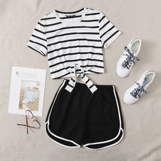Футболка с узлом и шорты Shein