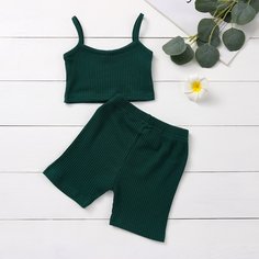 Вязаная майка и велошорты в рубчик для девочек Shein