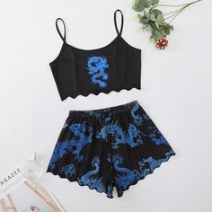 Пижама на бретелях с принтом китайского дракона Shein