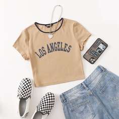 Трикотажная футболка с текстовым принтом Shein