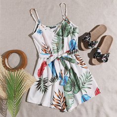с поясом Растения Бохо Комбинезоны Shein