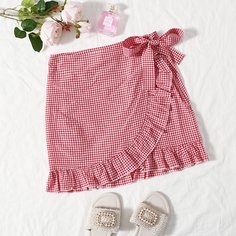 Юбка в клетку с оборкой Shein