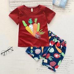 Шорты и футболка с принтом овощей для мальчиков Shein