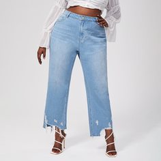 на пуговицах Одноцветный Джинсы размер плюс Shein