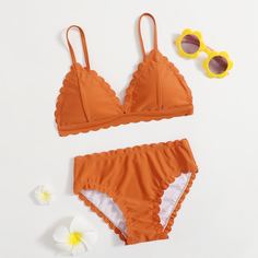 Купальник бикини с треугольными чашечками для девочек Shein