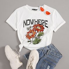 Цветочный Повседневный Футболки Shein