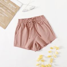 Однотонные широкие шорты с карманом Shein