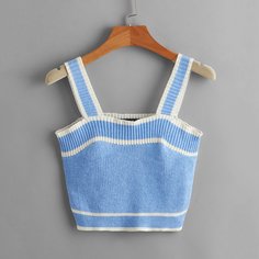 Короткий трикотажный топ в полоску Shein