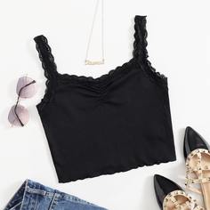 Топ со сборками спереди и кружевом Shein