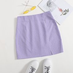 Юбка в клетку с разрезом Shein