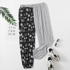 Двухцветные спортивные брюки размера плюс с геометрическим принтом Shein