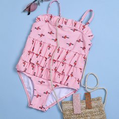 Слитный купальник с принтом фламинго для девочек Shein