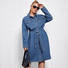 Джинсовое платье размера плюс с поясом Shein