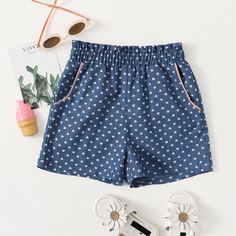 Шорты с присборенной талией для девочек Shein