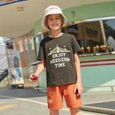 Шорты и футболка с текстовым принтом для мальчиков Shein