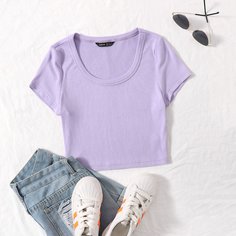 Однотонная трикотажная футболка Shein