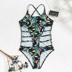Слитный купальник с оригинальным принтом Shein