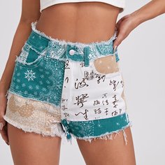 Пугавица буква Джинсовые шорты Shein