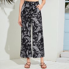 Брюки с принтом пейсли и поясом Shein