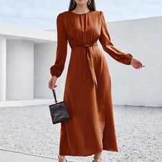 Платье с поясом и пышным рукавом Shein