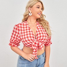 с оборками Клетка Бохо Женские топы размер плюс Shein