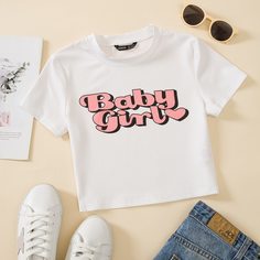 Вязаная короткая футболка в рубчик с текстовым принтом Shein