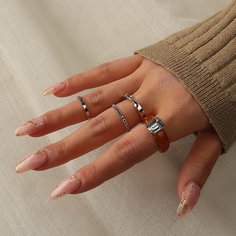 4шт кольцо со стразами Shein