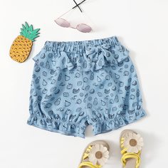 С оборками Фрукты и овощи Повседневный Шорты для девочек Shein