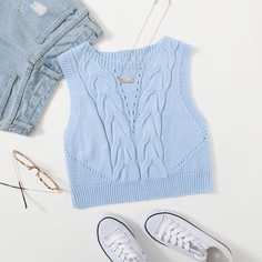 Однотонный вязанный топ Shein
