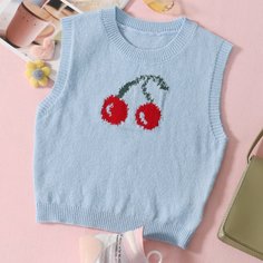 Вязаный жилет с узором вишни Shein