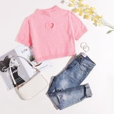Плюшевый вязаный топ с разрезом Shein