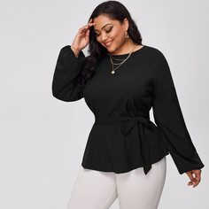 Блузка размера плюс с поясом Shein