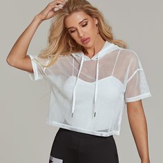 Прозрачный сетчатый топ с капюшоном на кулиске Shein