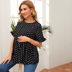 Maternity Топ в горошек с оборками Shein