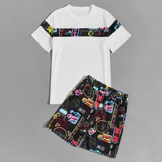 Мужские шорты и футболка с принтом граффити Shein