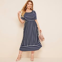 Платье в полоску размера плюс Shein