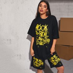 Длинная футболка оверсайз с текстовым принтом Shein