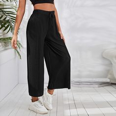 Широкие плиссированные брюки на кулиске Shein