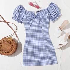Платье в клетку с открытыми плечами Shein