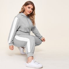 Контрастная толстовка и спортивные брюки размера плюс Shein