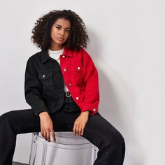 Контрастная джинсовая куртка на пуговицах с карманом Shein