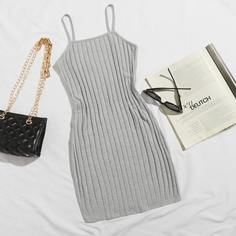 Однотонное облегающее трикотажное платье Shein