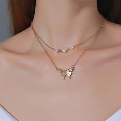 Многослойное ожерелье с бабочкой и искусственными жемчугами Shein