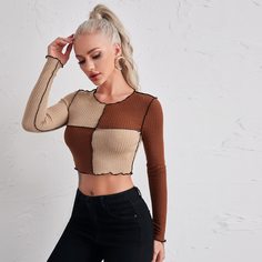 трикотажный Контрастный цвет Повседневный Футболки Shein