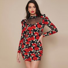 на пуговицах Цветочный принт Бохо Платья Shein