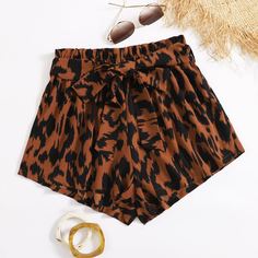 Пояс Принт Повседневный Шорты Shein
