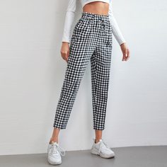 Брюки в клетку с узлом Shein