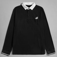 Вышивка Контрастный цвет Повседневный Мужская рубашка-поло Shein