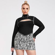 с разрезом Сексуальный Футболка размера плюс Shein