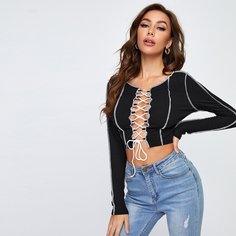 Кроп футболка со шнурком Shein